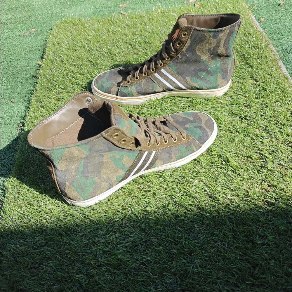 Polo Ralph Lauren Solomon II High Top Sneakers Camo Suede Tiger Patch Men's 8.5D